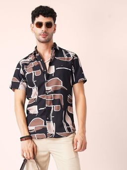 The Indian Garage Co - Men Slim Fit Half Sleeves Spread Collar Resort Wear Shirt Black