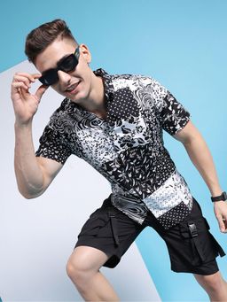 The Indian Garage Co - Men Slim Fit Mix and Match Half Sleeves Cutaway Collar Casual Shirt Black