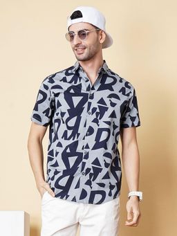 The Indian Garage Co - Men Slim Fit Half Sleeves Cutaway Collar Casual Shirt Grey