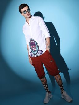 The Indian Garage Co - Men Slim Fit Full Sleeves Cutaway Collar Party Wear Shirt White