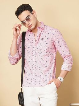The Indian Garage Co - Men Regular Fit Printed Full Sleeves Cutaway Collar Casual Shirt Pink