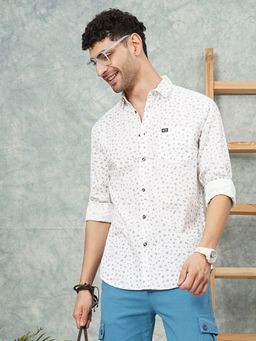 The Indian Garage Co - Men Slim Fit Full Sleeves Spread Collar Casual Shirt White