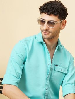 The Indian Garage Co - Men Slim Fit Solid Full Sleeves Cutaway Collar Casual Shirt Green