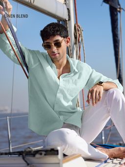 The Souled Store - Originals Solids: Ocean Blue Men Cotton Linen Shirt
