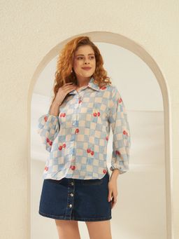 SUGERCANDY - Cotton Blue Checked Glaze Cherry Shirt