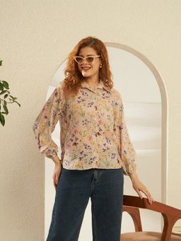 SUGERCANDY - Beige Cotton Floral Keukenhof Shirt