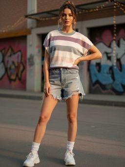 AAREIN - Off White Polyester Stripes Top