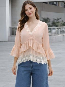 AAREIN - Peach Polyester Lace Top