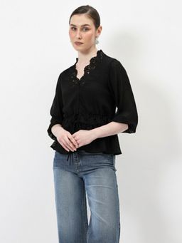 AAREIN - Black Chiffon Textured Top