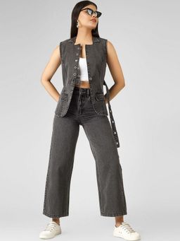 COSMIC TRIO - Charcoal Cotton Solid Co-Ord Set