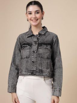 COSMIC TRIO - Washed Crop Cotton Denim Jacket