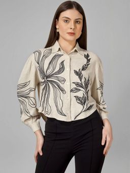 COSMIC TRIO - Cream Floral Embroidered Ethnic Cotton Shirt
