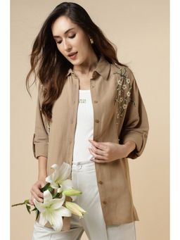 Burrasca - Brown Viscose Embroidered Shirt