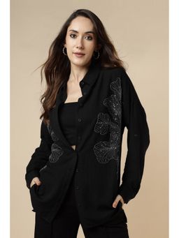 Burrasca - Black Viscose Embroidered Shirt