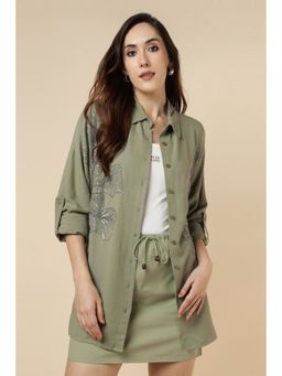 Burrasca - Green Viscose Embroidered Shirt