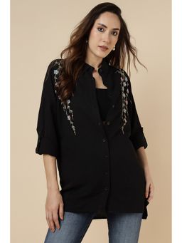 Burrasca - Black Cotton Blend Embroidered Shirt