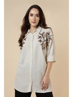 Burrasca - Beige Viscose Embellished Shirt
