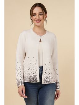 MnM - Off White Viscose Embellished Cardigan