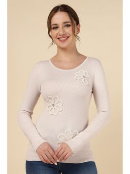 MnM - Beige Viscose Embroidered Sweater