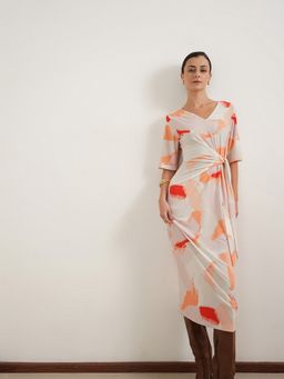 FABLE STREET - Multicolour Polyester Abstract Print Midi Dress