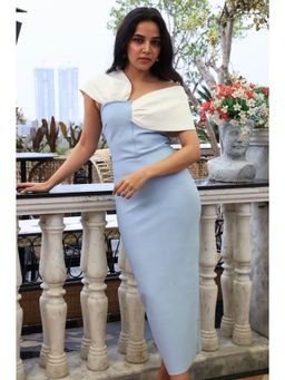 Karen Millen - Blue Figure Form Bandage Asymmetric Strap Knit Midi Dress