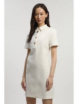 Karen Millen - Ivory Techno Cotton Woven Short Gold Clasp Shirt Dress