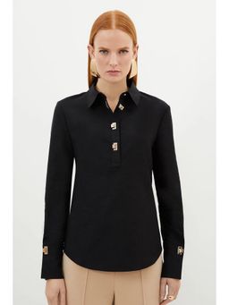 Karen Millen - Black Cotton Blend Solid Shirt
