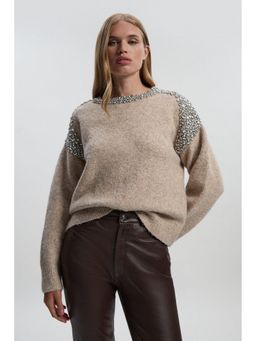 Karen Millen - Beige Polyester Embellished Sweater