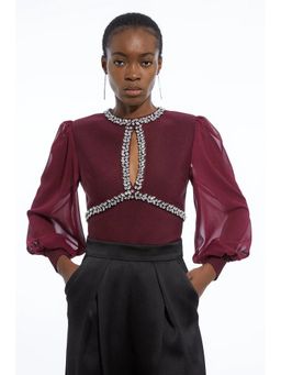 Karen Millen - Burgundy Bandage Embellished Knit Top