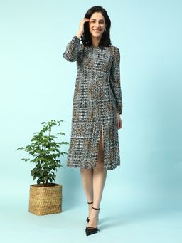 Oxolloxo - Multicolour Printed Slit Cut and Concealed Zip Dress