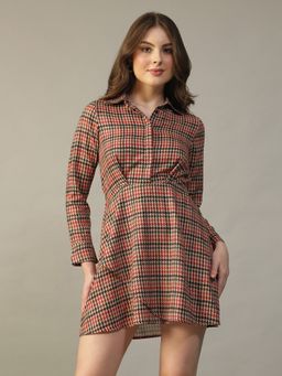 Oxolloxo - Multicolour Collared Long-Sleeve Button Detail Layered Dress