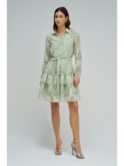 Salsa Jeans - Green Lace Flared Dress with Belt and Slip