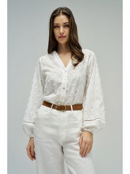 Salsa Jeans - White Textured Lace Detail Top