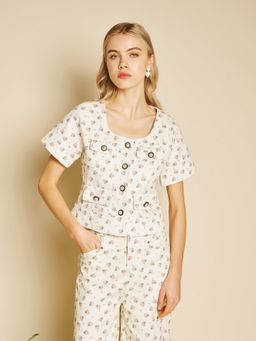 Sister Jane - Off White Peche Ditsy Top