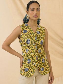 Uptownie - Pure Cotton Floral Print Tie-Up Waistcoat