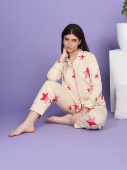 Sweet Dreams - Beige Printed Shirt and Pyjama