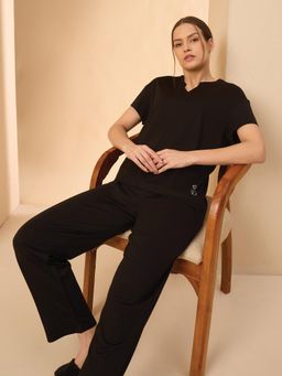 Sweet Dreams - Black Solid T-shirt and Pyjama