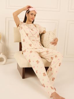 Sweet Dreams - Beige Printed T-shirt and Pyjama