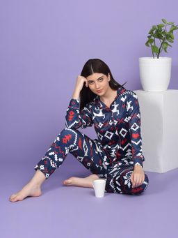 Sweet Dreams - Navy Blue Printed Shirt and Pyjama