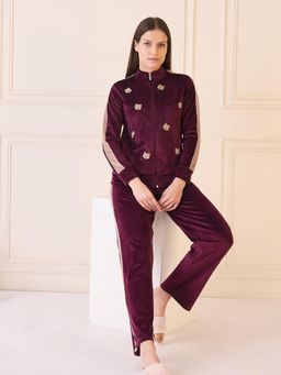 Sweet Dreams - Wine Embroidered Sweatshirt and Pant