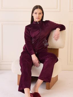 Sweet Dreams - Wine Solid Sweatshirt and Pant