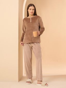 Sweet Dreams - Beige Solid T-shirt and Pyjama