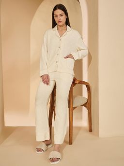 Sweet Dreams - Off White Solid Shirt and Pyjama