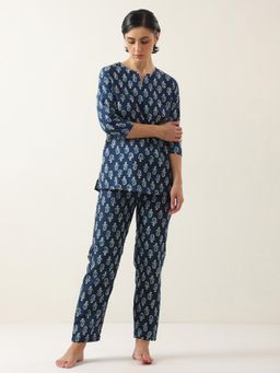 SAY - Navy Blue Printed Top and Pyjama
