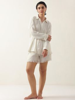 SAY - White Solid Shirt and Shorts