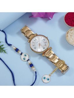 I Jewels - Round Enamel Evil Eye Rakhi with Roli Chawal & Unique Watch Charm