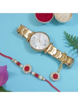 I Jewels - Kundan & Pearl Bhaiya Bhabhi Rakhi with Roli Chawal & Unique Watch Charm