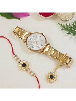 I Jewels - Kundan Green Bhaiya Bhabhi Rakhi with Roli Chawal & Unique Watch Charm