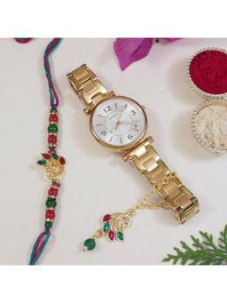 I Jewels - Peacock Design Bhaiya Bhabhi Rakhi with Roli Chawal & Unique Watch Charm