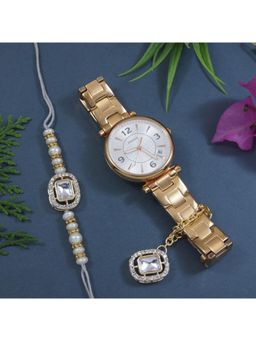I Jewels - Kundan & Pearl Bhaiya Bhabhi Rakhi with Roli Chawal & Unique Watch Charm